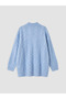 Blue Stand Collar Patterned Women's Knitwear Tunic - 6