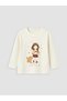 Ecru Crew Neck Printed Girls' T-Shirt - 2
