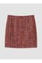 Red Plaid Tweed Mini Skirt with Zipper at the Waist - 2