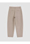 Beige High Waist Pleated Women's Fabric Trousers - 7
