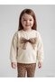 Ecru Bow Detailed Leopard Patterned Baby Girl Set