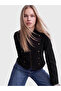Black Stand Collar Button Embellished Women's Jean Jacket