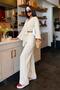 Women's Ecru Tie-Detail Blouse and Pants 2-Piece Set - 3