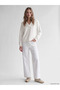 Ecru Sailor Collar Women's Sweatshirt with Tie at the Waist - 2