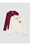 Burgundy Baby Collar Printed Girls' T-Shirt, Pack of 2