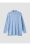 Blue Stand Collar Patterned Women's Knitwear Tunic - 5