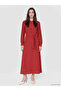 Red Crew Neck Dress with Ornamental Button Detail - 2