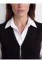 Black V-Neck Striped Women's Knitwear Vest - 3