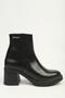 Black Shiny Zippered Heeled Boots with Fur Inside Pc-55258
