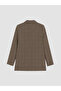Brown Double-Breasted Collared Plaid Women's Blazer Jacket - 6