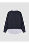 Navy Blue Shirt Collar Women's Sweatshirt Tunic - 3