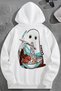 Unisex 3 Thread Cotton White Ghosteats Print Loose Fit Sweatshirt Hoodie