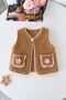 Baby Girl 3-Piece Set with Flower Pocket Detail and Plush Vest - Pink - 5
