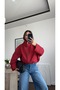 Red Plaid Patterned Bomber Jacket