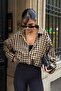 Women's Plaid Patterned Zippered Lined Bomber Jacket