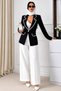Women's Black and White Contrast Piping Detailed Lined Single Button Pocket Cover Blazer Jacket - 4