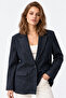 4969 Women's Velvet Textured Single Button Blazer Jacket Navy Blue