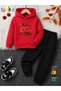 Excavator Printed Thick Winter Hooded Top/Bottom Children's Tracksuit Set (Pockets on the Bottom of the Sweatpants)