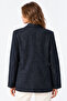 4969 Women's Velvet Textured Single Button Blazer Jacket Navy Blue - 5