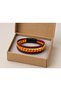 Zorvendi Garnet Burgundy Leather Men's Bracelet - with Contrast Braided Stripe Detail - 3