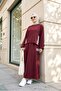 Combed Cotton Suit with Elastic Waistband and Ribbon Detail - Claret Red