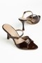 Zri̇n-357 Premium Brown Patent Leather Buckle Round 10.5 cm Heeled Women's Sandals 10.5 cm - 5