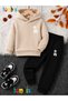 La Palmiye Printed Thick Winter Hooded Top/Bottom Children's Tracksuit Set (Pockets on the Bottom of the Pants)
