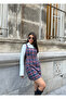 Women's Square Collar Shirted Plaid Pattern Strap Gilet Dress - 4