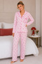 Reported Viscose Buttoned Overlocked Long Sleeve Patterned Pajama Set - 2