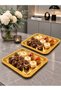 2-Piece Luxury Gold Wicker Weave Detailed Gold Square Tray for Promise, Engagement, Dowry, Coffee, Tea Presentation - 3