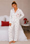 Reported Viscose Buttoned Overlocked Long Sleeve Patterned Pajama Set - 2