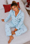 Reported Viscose Buttoned Overlocked Long Sleeve Patterned Pajama Set