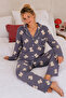 Reported Viscose Buttoned Overlocked Long Sleeve Patterned Pajama Set
