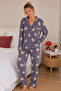 Reported Viscose Buttoned Overlocked Long Sleeve Patterned Pajama Set - 2