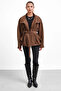 Zr Model Women's Suede Belted Stand Collar Oversized Suede Jacket - 2