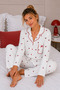 Reported Viscose Buttoned Overlocked Long Sleeve Patterned Pajama Set