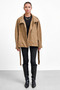 Zr Model Women's Suede Belted Stand Collar Oversized Suede Jacket - 3