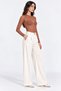 Women's Brown Elastic Tulle Fabric Long Sleeve Crew Neck Bottom Snap Bady Suit Blouse - 5