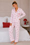 Reported Viscose Buttoned Overlocked Long Sleeve Patterned Pajama Set - 2