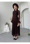 Women's Brown Lace Midi Dress High Neck Long Sleeve A-Line Guest Dress - 6