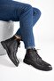Genuine Leather Men's Boots with Lace-Up and Zipper Closure, Casual Winter Cold-Resistant Thick Sole, Black - 6