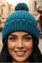 Women's Pompom Patterned Knitted Folded Winter Beanie
