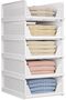 Stackable Drawer Storage Organizer, 5 Pack Plastic Cabinet Boxes, Foldable Closet Wardrobe Basket, L