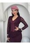 Women's Plum Midi Lace V-Neck Bow Detailed Long Sleeve Peplum Dress - 5