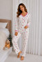 Reported Viscose Buttoned V-Neck Lace Long Sleeve Patterned Pajama Set - 2