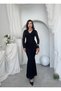 Women's Black Midi Lace V-Neck Bow Detailed Long Sleeve Peplum Dress - 6