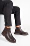 Genuine Leather Men's Chelsea Boots Elastic Thick Sole Casual Winter Cold Resistant Brown - 4