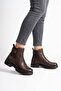 Kontesa Side Buckle Zippered Women's Genuine Leather Boots Brown Skin