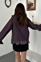 Women's Plum Polka Dot Ruffle Detailed Lined Long Sleeve Jacket - 5