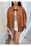 Women's Collared Suede Tasseled Poncho Jacket - 5